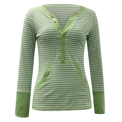 vmtvr outfit inspo Autumn and Winter Single-Breasted Knitted Striped Long-Sleeved T-shirt Deep V-neck Hot Girl Tight Sexy Top Female