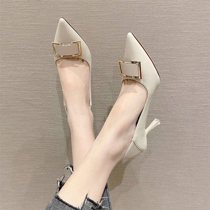 2025 2388-22 evening wind single shoes women 2025 new pointed stiletto high heels Korean version square buckle two wear women's shoes