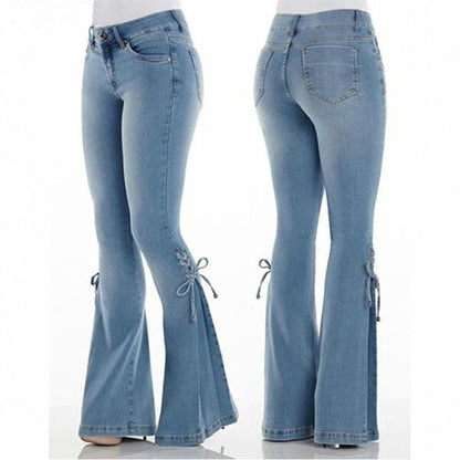vmtvr summer outfits inspo Women's Jeans Mid-Waist Lace-up Denim Trousers Stretch Jeans Women's Flared Pants Denim