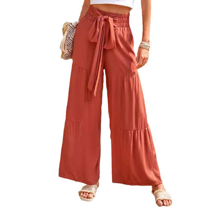 vmtvr Business Casual Outfits Woman Summer Women's Fashion Lace-up Stitching High Waist Pleated Wide-Leg Pants Casual Solid Color Loose Trousers