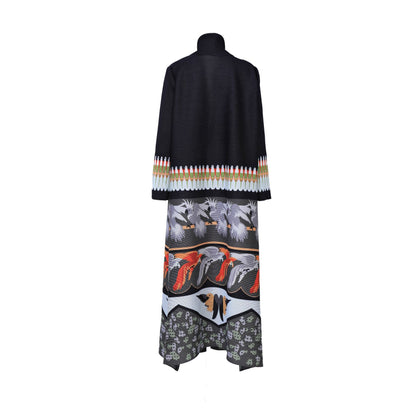 2025 Dubai robe Muslim clothing women's Middle East high-end printing loose large size lace-up trench coat pleated jacket autumn
