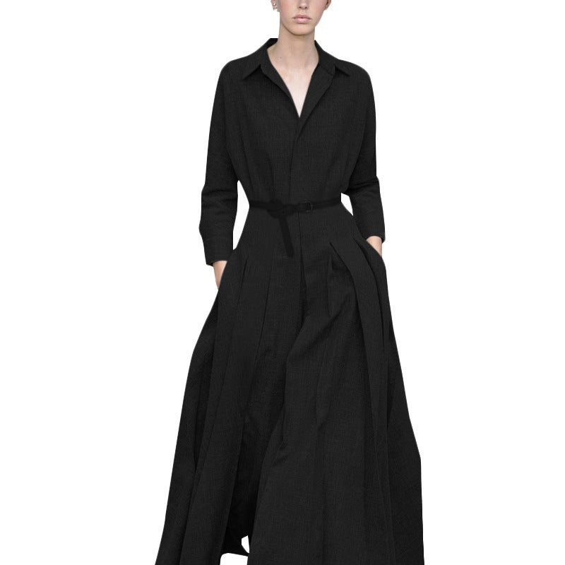 vmtvr barn jacket outfits Super Long Shirt Dress for Women Spring and Autumn Long Pleated Large Swing Dress Fashionable Trendy Waist-Tight to Ankle Dress