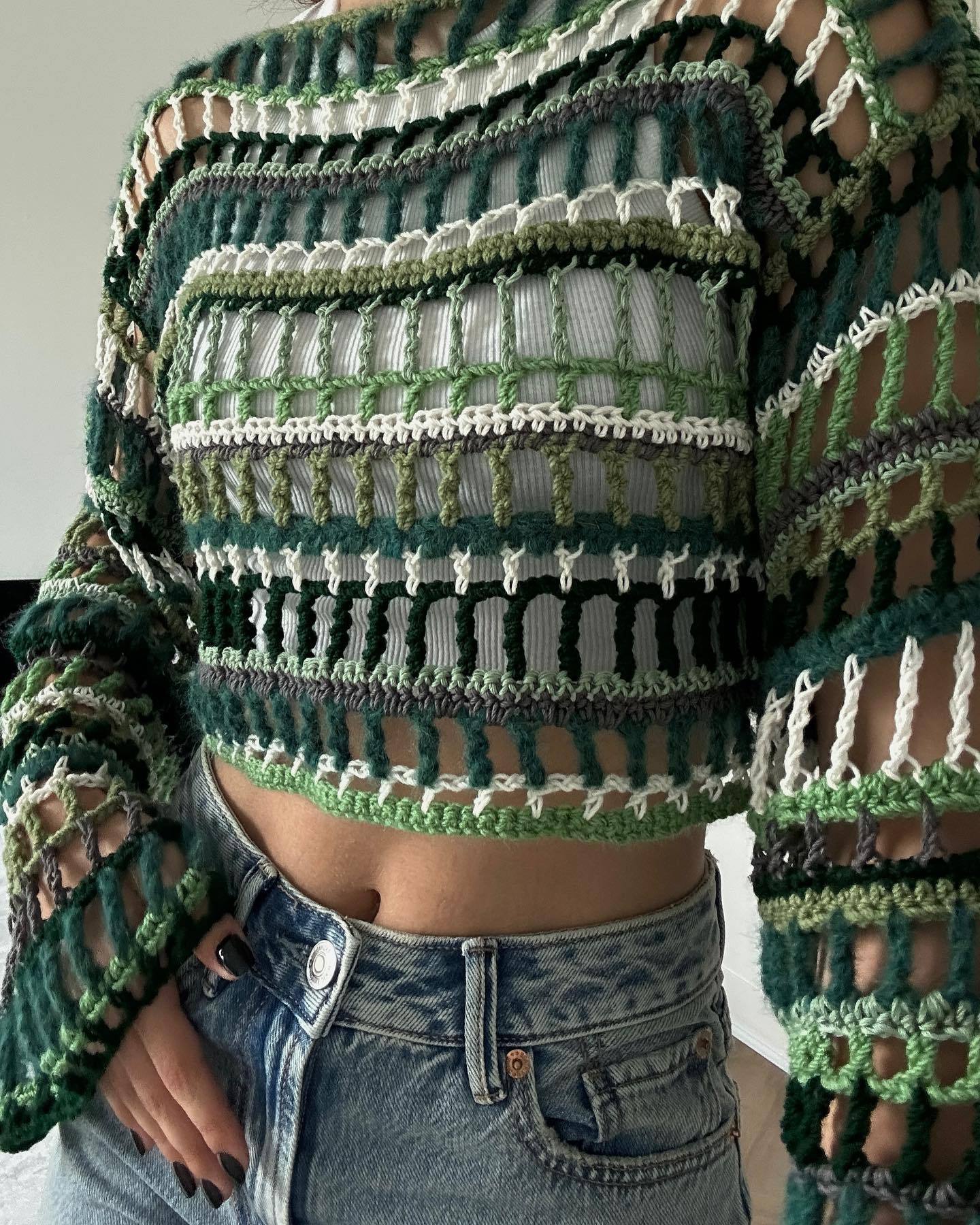 vmtvr Outfit Inspo Retro Street Style Colorful Striped Hollow-out Loose Casual Woolen Blouse Women's Spring and Summer European Style New Sweater