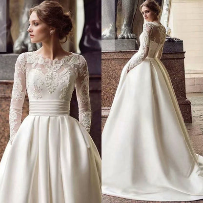 vmtvr nerdy dress to impress New Elegant Lace Long Sleeve Elegant Temperament Long Wedding Dress