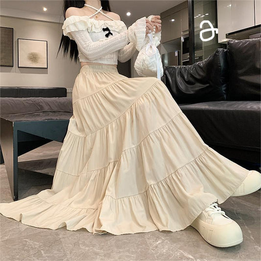 vmtvr church outfit Chanel Style Korean Style Cake Skirt 2024 New Spring and Summer Slimming High Waist Design Stitching Western Style All-Match Long Skirt for Women