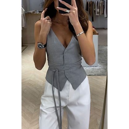 vmtvr retail worker dress to impress Spring and Summer New Lace-up Casual Women's Tops Ins Vacation Loose Multi-Color Fashion Vest