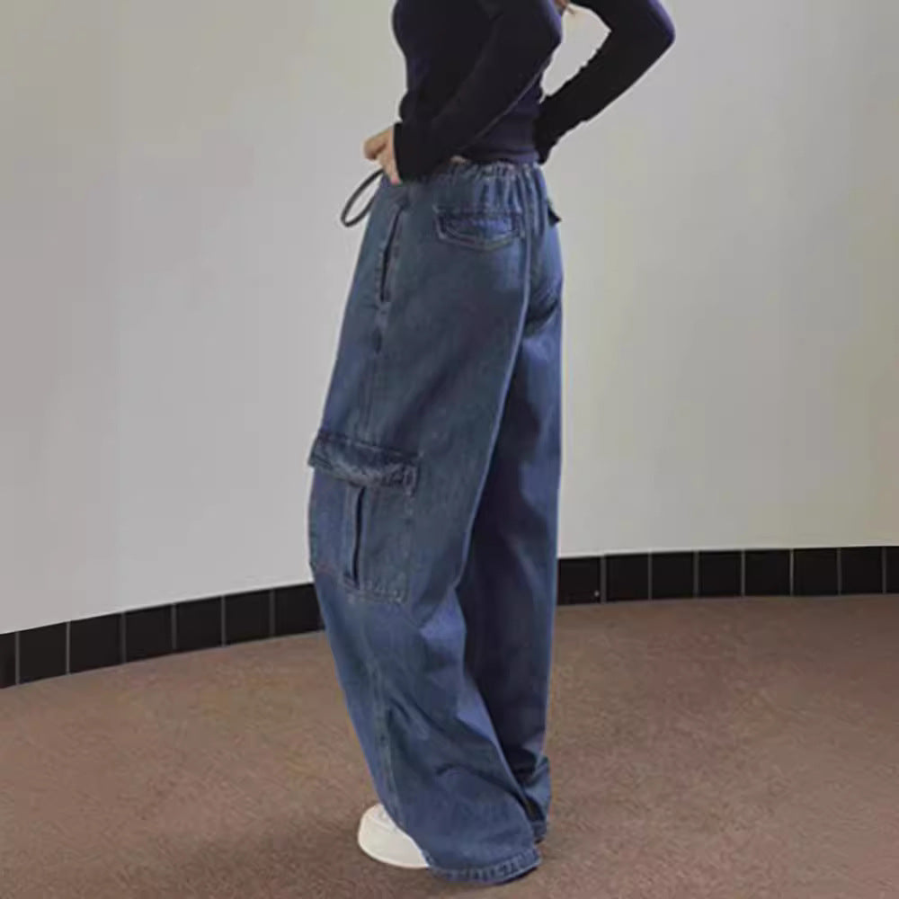 vmtvr y2k outfits 2024 Spring and Summer New Fashionable Street Casual Slimming Versatile Fashionable High Waist Tied Rope Wide Leg Workwear Jeans for Women