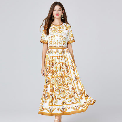 493 #new color in the real shot, new product positioning in summer, printed pendulum dress, short-sleeved A-shaped skirt.