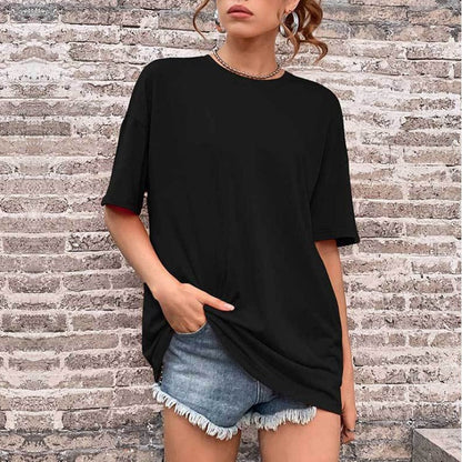 vmtvr 90s fashion 2024 Summer New Women's Solid Color Casual Fashion plus Size Loose round Neck Short Sleeve T-shirt