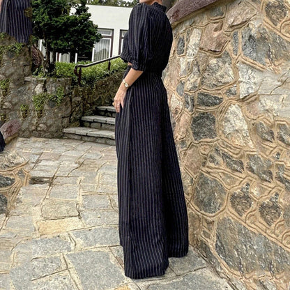 vmtvr 2000s fashion 2024 Women's Suit Summer Casual Striped Top Pants Two-Piece Black