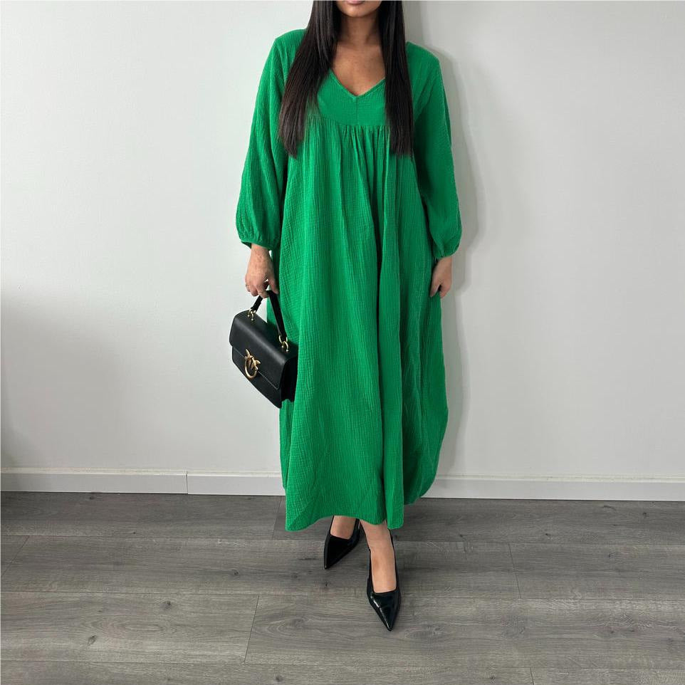 vmtvr outfit inspo 24 Summer and Autumn New Women's Dress Solid Color Long Sleeve Loose Casual Women's V-neck Dress