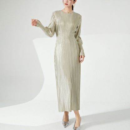 2025 High-end bronzing dress long-sleeved skirt autumn women's high-end Shenzhen Nanyou New women's clothing bottomed dress