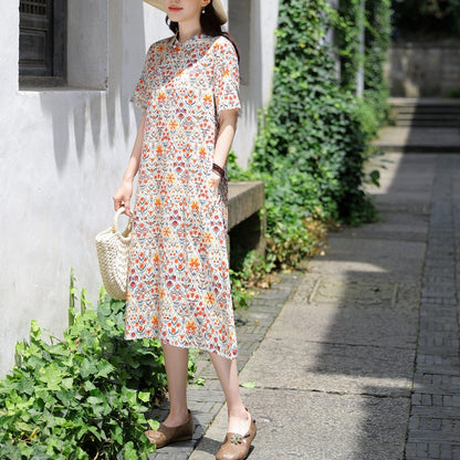 summer new cotton and linen dress travel literary retro improved cheongsam thin loose and thin dress women