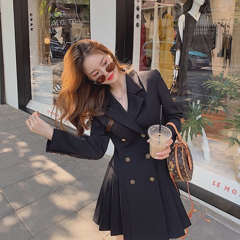 vmtvr date night outfit Spring and Autumn New Korean Style Breasted Suit Dress Women