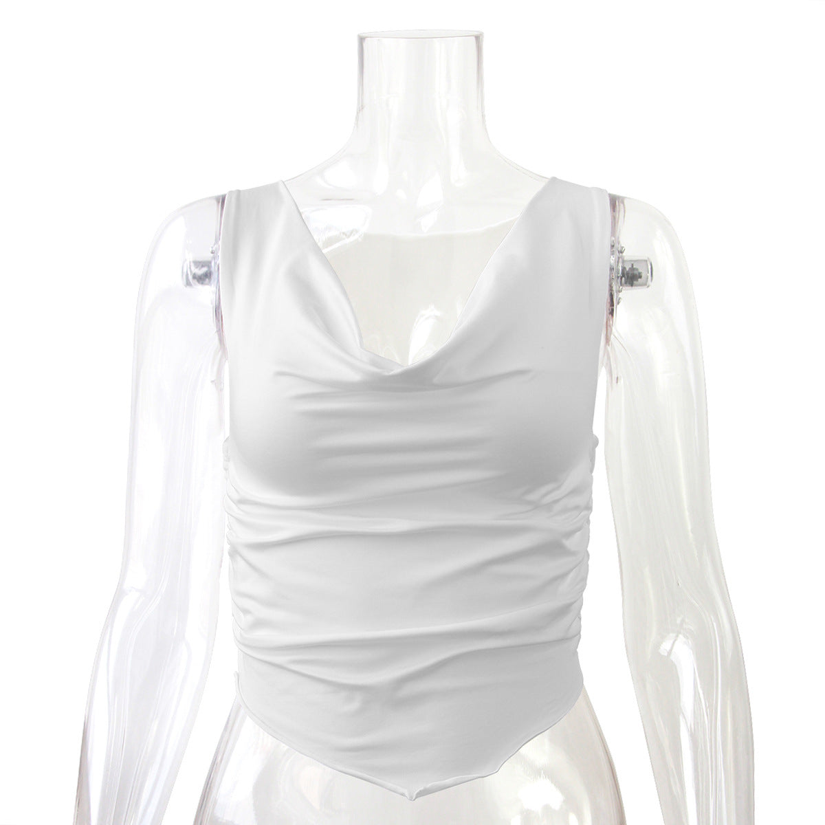 vmtvr going out outfits 2024 Summer Sexy Camisole Slim-Fit Deep V Sleeveless Ruffled Top for Women