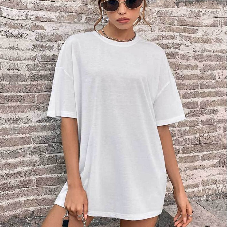 vmtvr 90s fashion 2024 Summer New Women's Solid Color Casual Fashion plus Size Loose round Neck Short Sleeve T-shirt