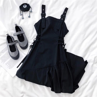 vmtvr cybergoth dress to impress Sweet Cool Style Small Strap Small Black Dress New Dark Irregular Strap Dress Women