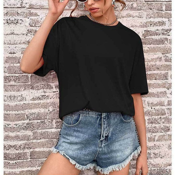 vmtvr 90s fashion 2024 Summer New Women's Solid Color Casual Fashion plus Size Loose round Neck Short Sleeve T-shirt