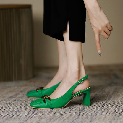 2025 778-5  rear empty bag head sandals women's 2025 women's summer new square head thick heel horse title buckle high heels women