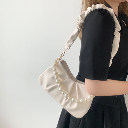 VMTVR 2025 Folded niche design high-end bag women's summer 2025 new trendy versatile pearl portable cloud bag messenger bag