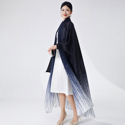 2025 Popular trade Muslim Middle East robe women's high-end lapel gradual change cardigan temperament elegant trench coat