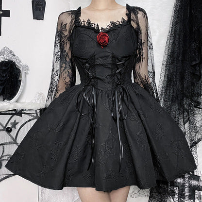 vmtvr divine being dress to impress Autumn Dark Princess Dress Design Slim-Fit Three-Dimensional Flower Lace Temperament Dress Women