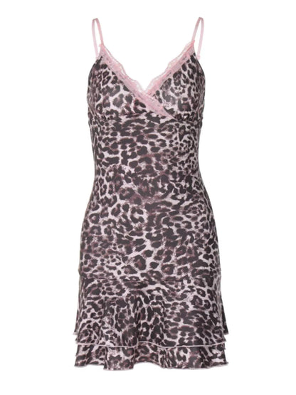 Parnika Lace Detailed Leopard Mini Dress