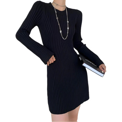 vmtvr fall outfits 2024 Women's Fashion Slim-Fit Knitted Dress Women's Autumn and Winter 2024 Inner Base Flared Sleeve Sweater Dress