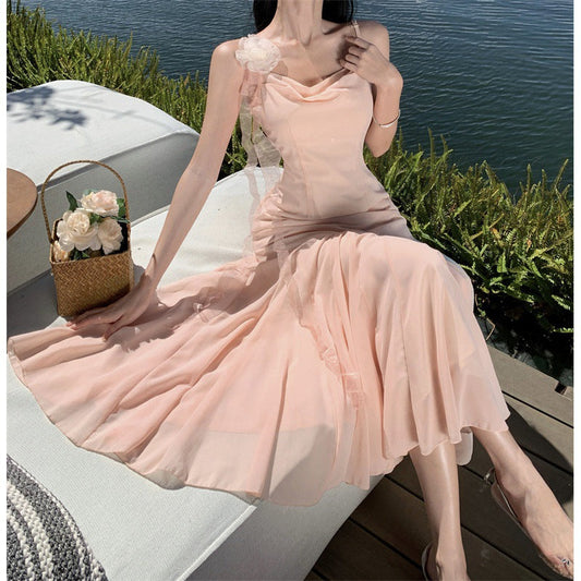 vmtvr pumpkin patch dress to impress Fairy Elegant Big Backless Pink Suspender Skirt Women's Summer Waist Slimming Dress