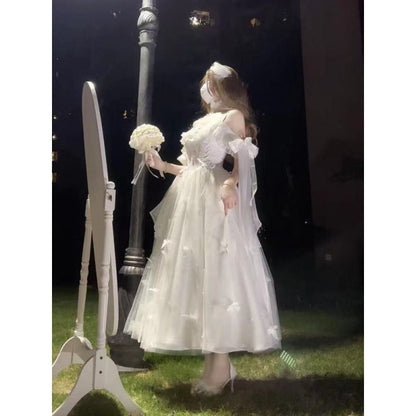 vmtvr dresses Evening Dress New White Summer Wind Chimes Spring and Summer White Moonlight Feeling Stairs Butterfly Theme Fairy Fairy Fairy Skirt