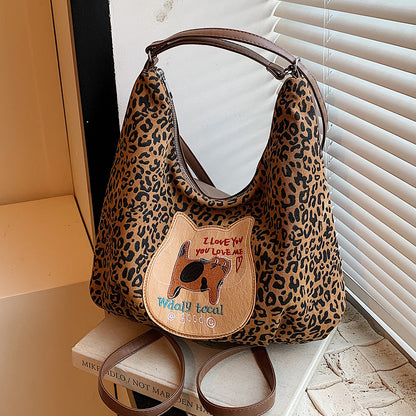 VMTVR 2025 Retro fashion leopard print tote bag women's popular new trend versatile underarm bag large capacity commuter women's backpack