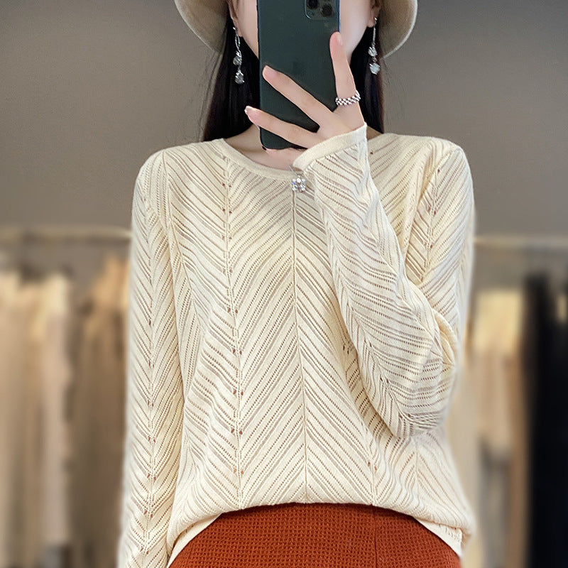 vmtvr clothes Autumn and Winter 2024 Korean Style Hollow round Neck Sweater Japanese Style Simple Lazy Slimming Sweater for Women