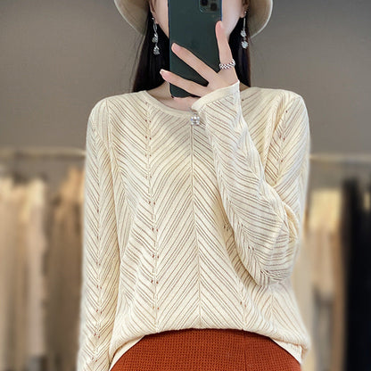 vmtvr clothes Autumn and Winter 2024 Korean Style Hollow round Neck Sweater Japanese Style Simple Lazy Slimming Sweater for Women