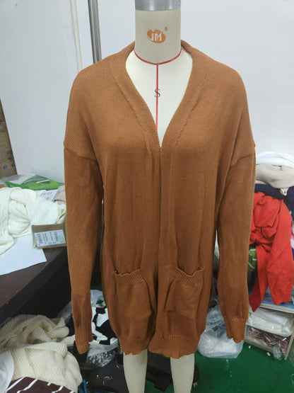 vmtvr 2000s fashion Fall 2024 Women's Knitted Pocket Cardigan Long Sleeve Casual Knitted Loose Sweater Sweater Coat for Women