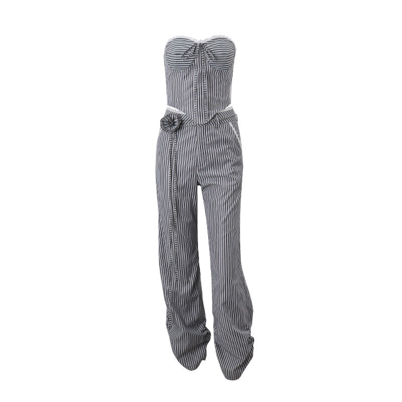 vmtvr date night outfit INS Summer New Irregular Strip Love Wrapped Chest Vest Women Loose Casual Trousers Striped Suit