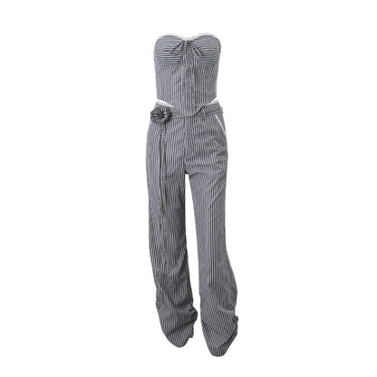 vmtvr date night outfit INS Summer New Irregular Strip Love Wrapped Chest Vest Women Loose Casual Trousers Striped Suit