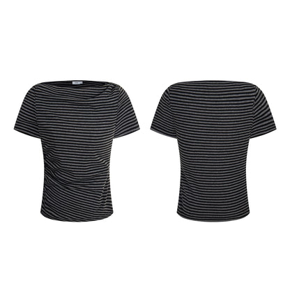 134th Street Tide Premium Sense Women's Tide Stripe Niche Design Short Sleeve Spice Girls Wear More High Short T-Shirts