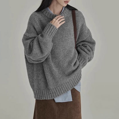 vmtvr dress to impress outfits Japanese Style Retro Gray Sweater Women's Winter round Neck Loose Lazy Wind Outer Wear Inner Bottoming Sweater Thick Top