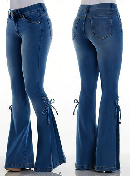 vmtvr summer outfits inspo Women's Jeans Mid-Waist Lace-up Denim Trousers Stretch Jeans Women's Flared Pants Denim