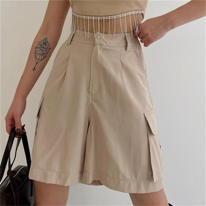 vmtvr preppy New Suit Shorts Women's Summer Organ Bag Shorts Women's Straight Loose Casual A- line Shorts