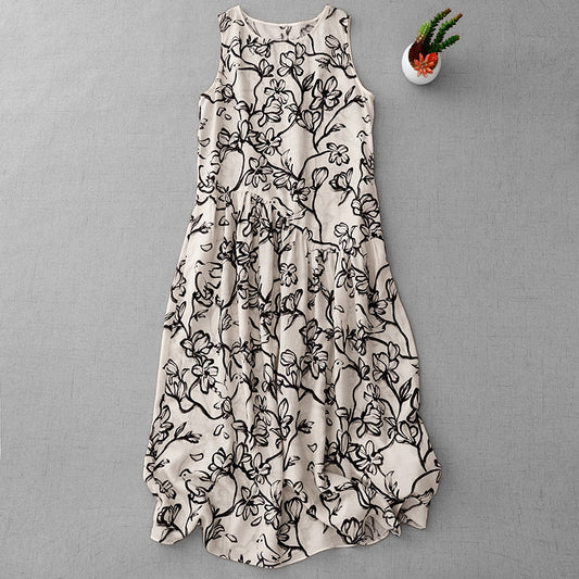 new vest skirt high-end sleeveless dress women's loose round neck printed suspender skirt summer women's clothing