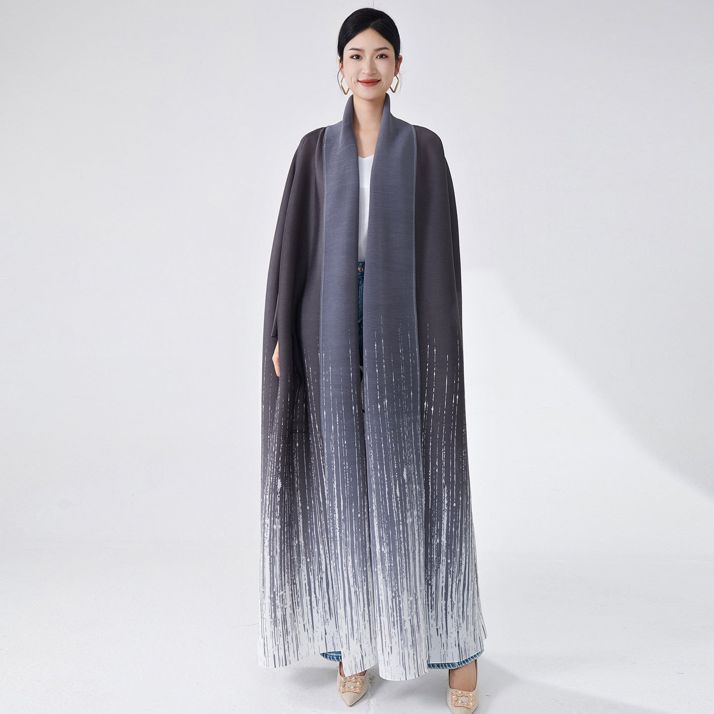 2025 Popular trade Muslim Middle East robe women's high-end lapel gradual change cardigan temperament elegant trench coat