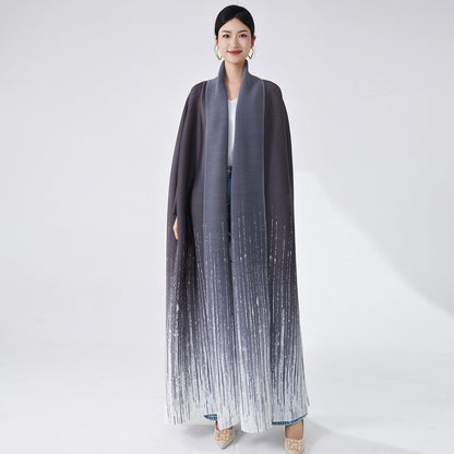 2025 Popular trade Muslim Middle East robe women's high-end lapel gradual change cardigan temperament elegant trench coat