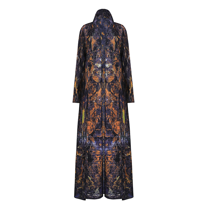 2025 Muslim women's Dubai robe abaya high-end versatile printed lace-up large-size trench coat