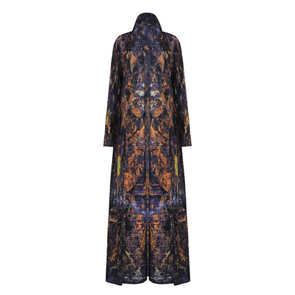 2025 Muslim women's Dubai robe abaya high-end versatile printed lace-up large-size trench coat