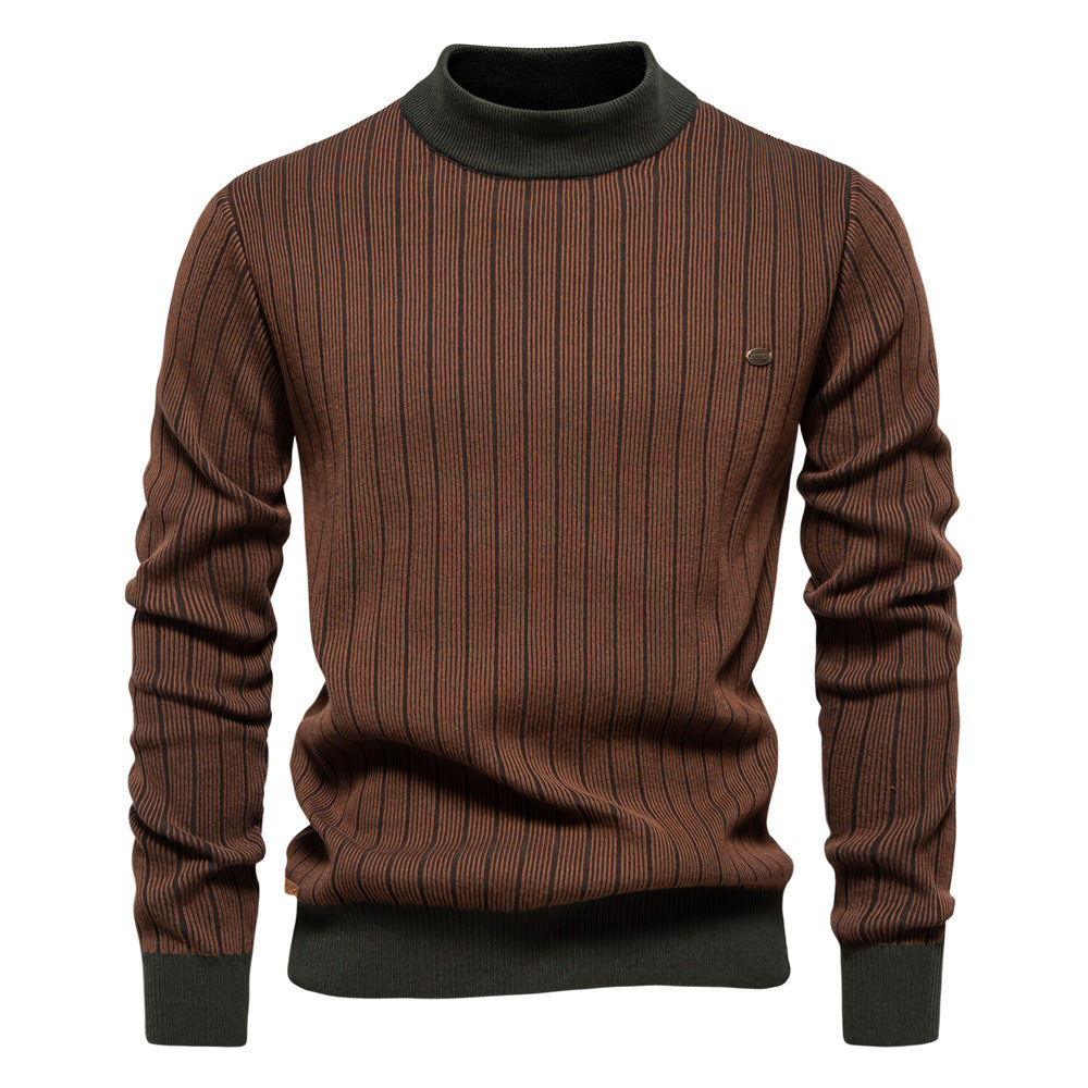 VMTVR 2025 popular autumn and winter new semi-turtleneck slim-fitting striped top fashion New high-quality men's pullover sweater