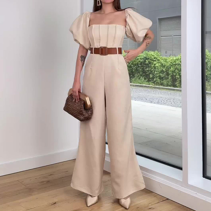 vmtvr 2024 fall fashion trends New Summer off-Shoulder Bubble Sleeve High Waist Belt Slim Temperament Jumpsuit