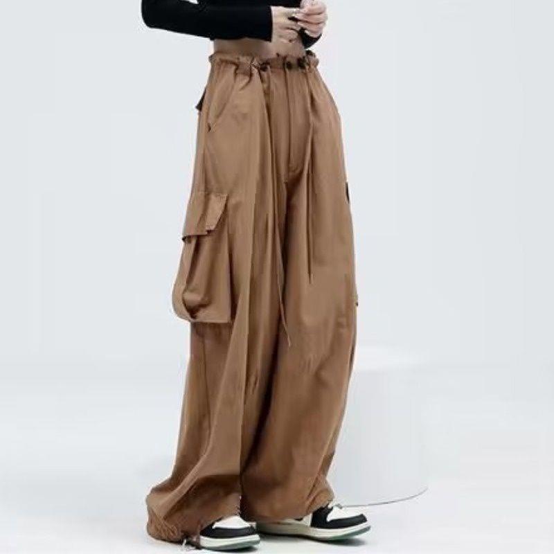vmtvr college outfits Ankle-Tied Overalls Women's Summer Design Pocket High Waist Straight Casual Pants Loose Slimming Wide Leg Pants Fashion
