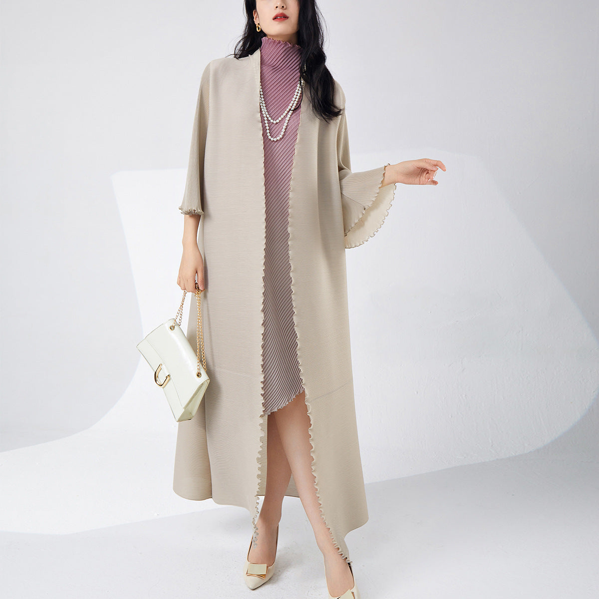 2025 Hot trade long trench coat women's high-end trench coat splicing loose Muslim robe temperament Mizhai cardigan coat autumn