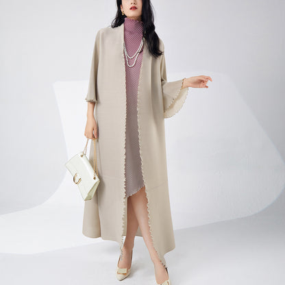 2025 Hot trade long trench coat women's high-end trench coat splicing loose Muslim robe temperament Mizhai cardigan coat autumn